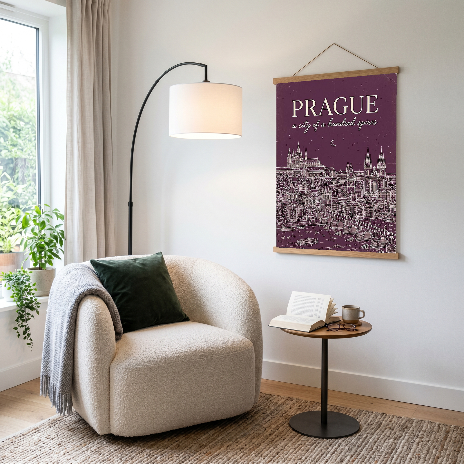 Prague Line Art Print — Plum Castle Charles Bridge Skyline Wall Art