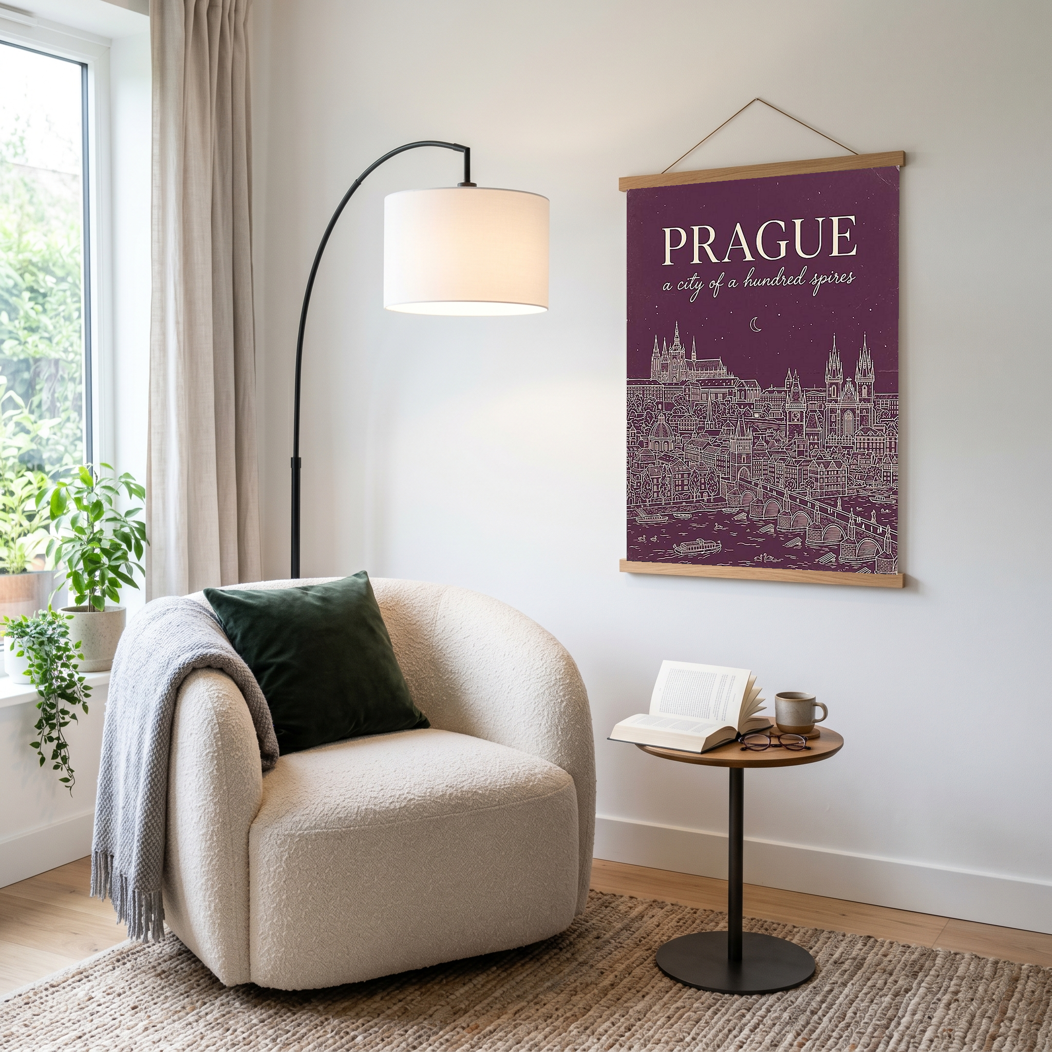Prague Line Art Print — Plum Castle Charles Bridge Skyline Wall Art