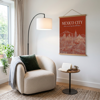 Mexico City Line Art Print — Rust Bellas Artes Templo Mayor Skyline Wall Art