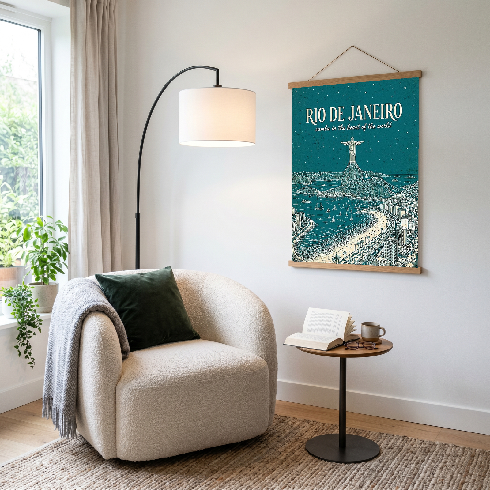 Rio de Janeiro Line Art Print — Teal Christ the Redeemer Copacabana Wall Art