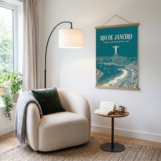 Rio de Janeiro Line Art Print — Teal Christ the Redeemer Copacabana Wall Art