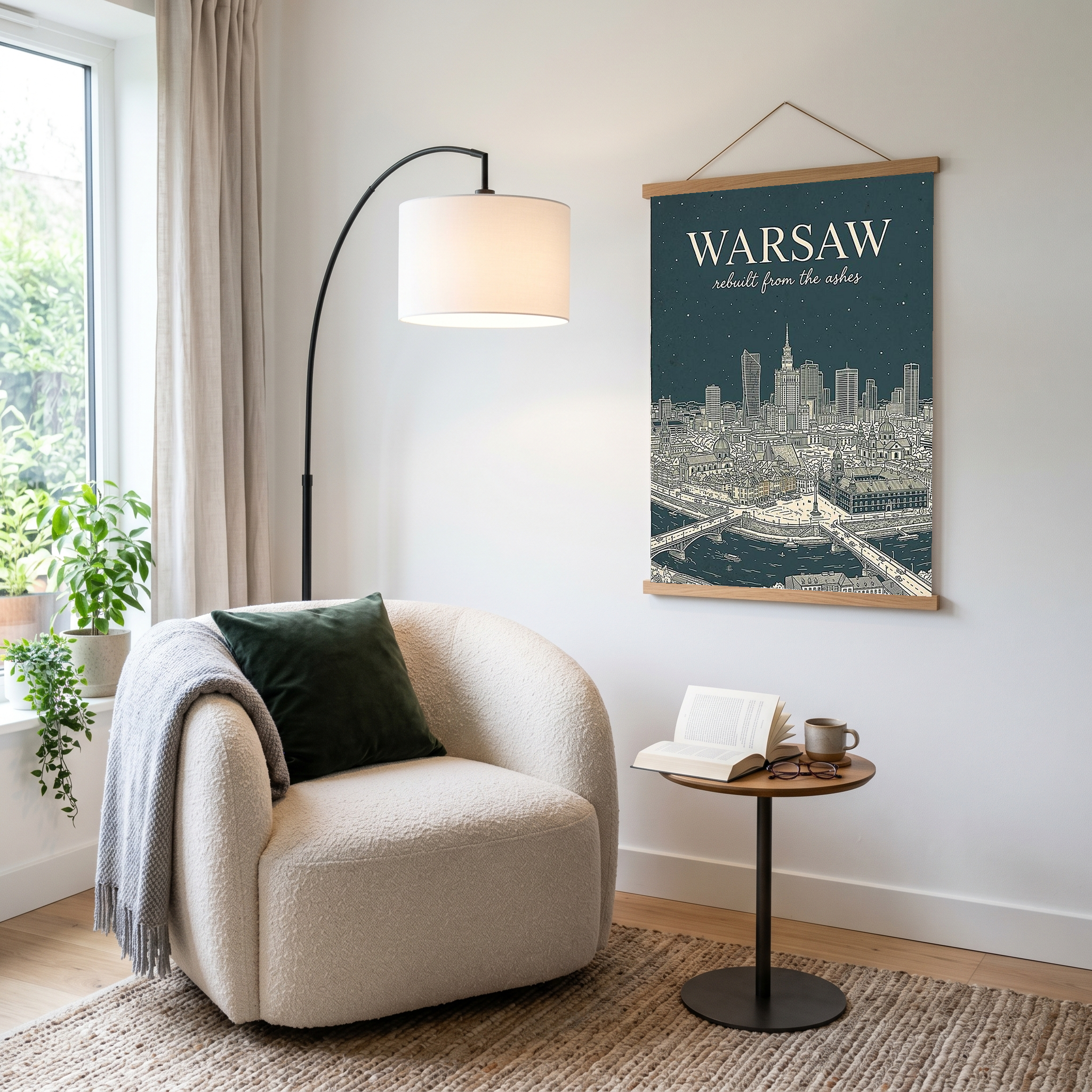 Warsaw Line Art Print — Slate Old Town Palace of Culture Skyline Wall Art