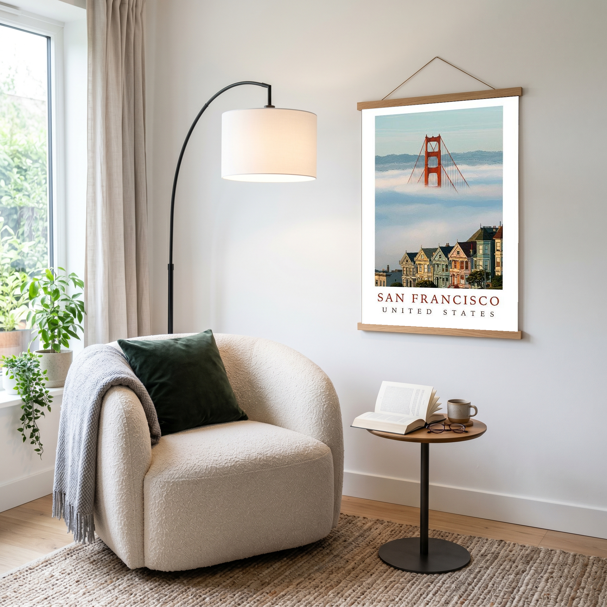San Francisco Travel Poster — Golden Gate Bridge Painted Ladies Print
