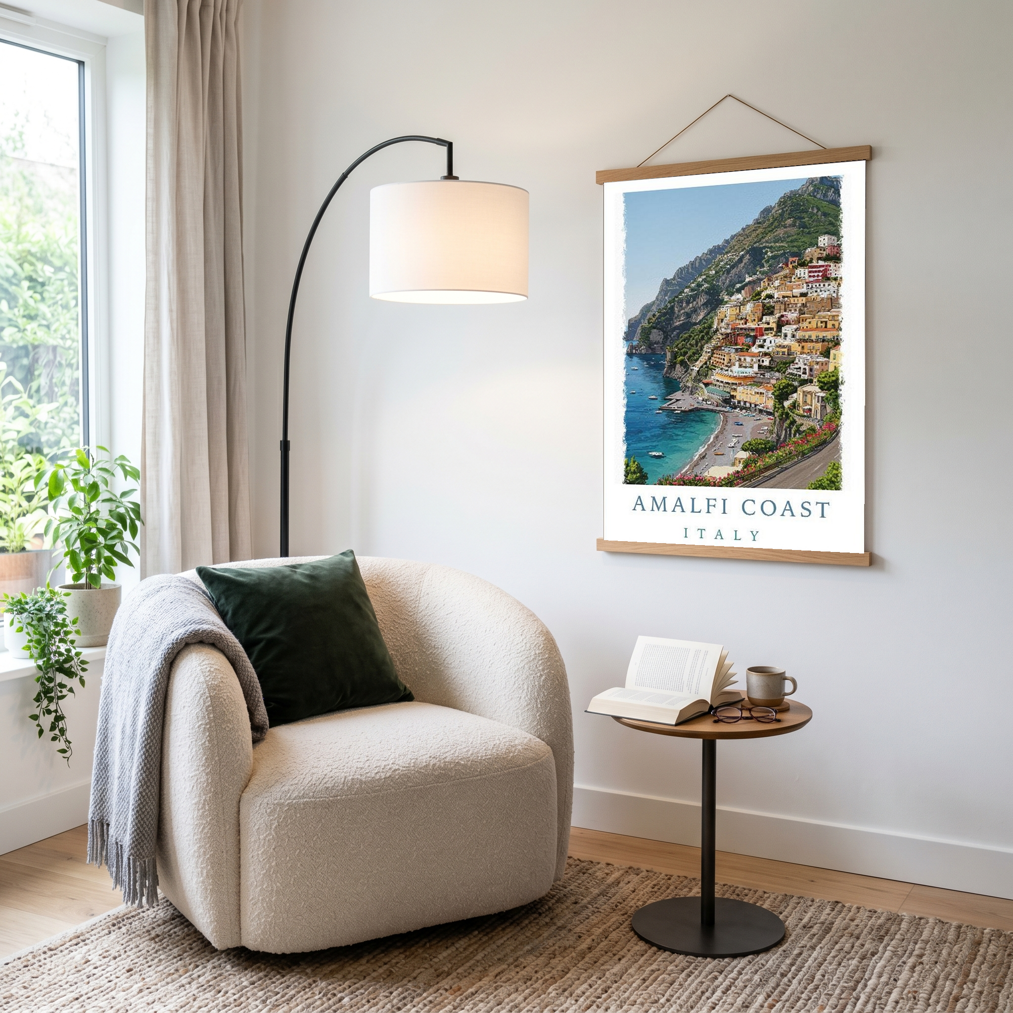 Amalfi Coast Italy Travel Poster — Positano Cliffside Village Print