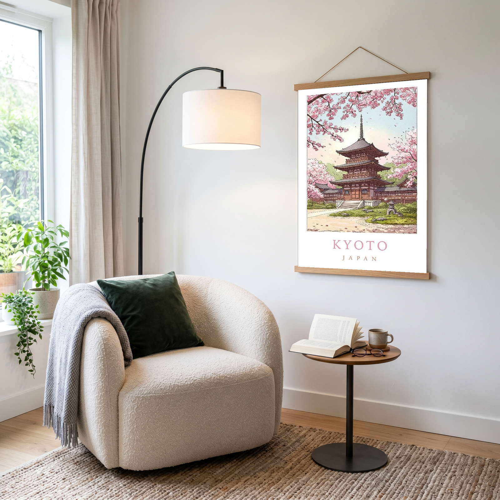 Kyoto Japan Travel Poster — Cherry Blossom Pagoda Temple Print