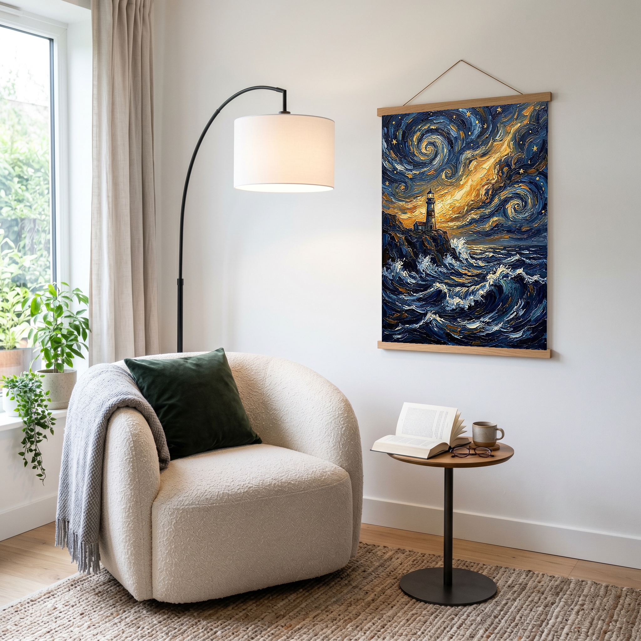 Lighthouse Stormy Sea Print — Van Gogh Starry Night Coastal Wall Art