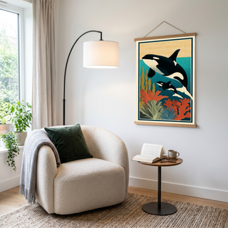 Orca Mother & Calf Ocean Reef Poster - Coastal Wildlife Wall Art