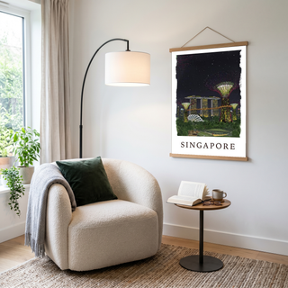 Singapore Travel Poster — Gardens by the Bay Marina Night Print