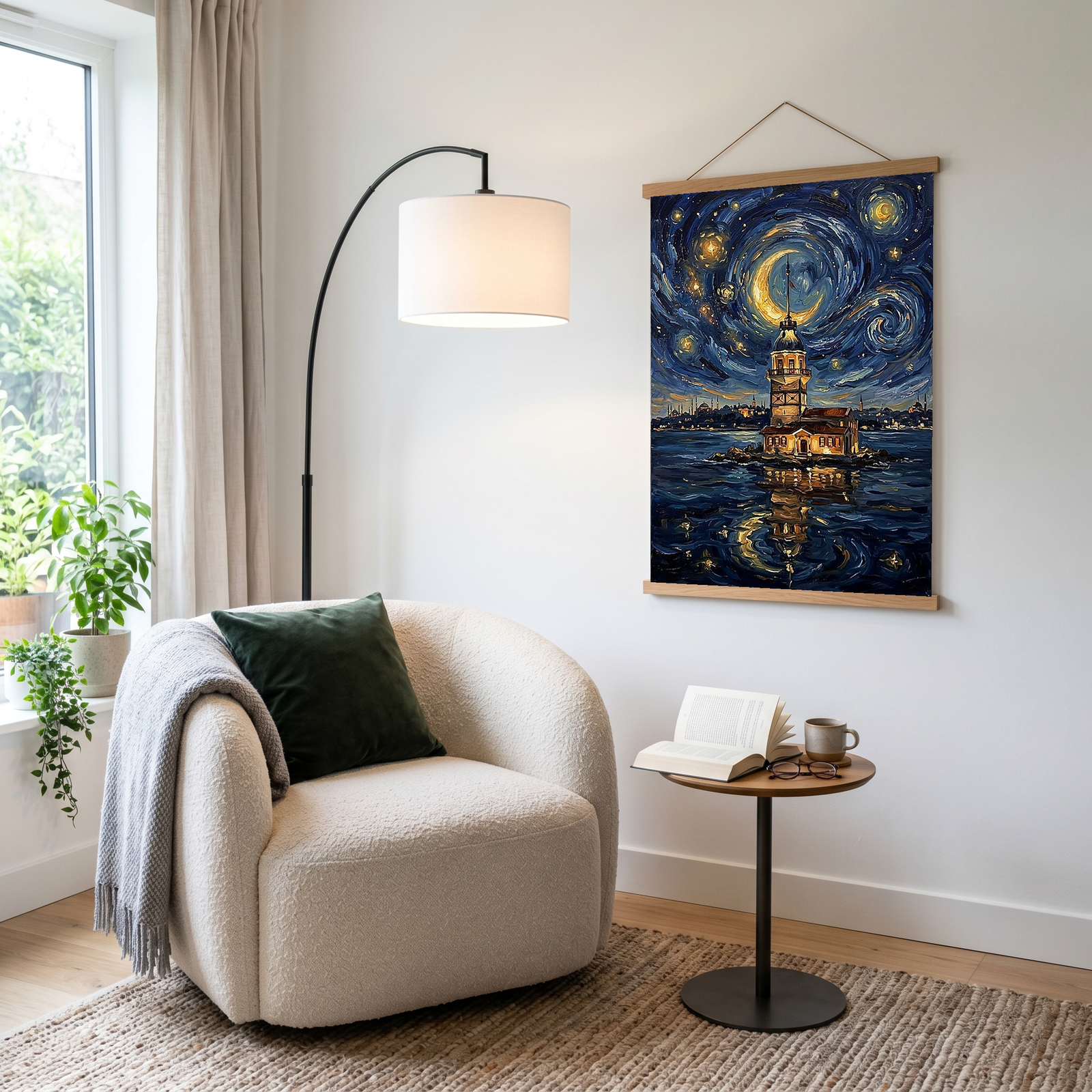 Maiden Tower Istanbul Crescent Moon Print — Van Gogh-Style Bosphorus Wall Art