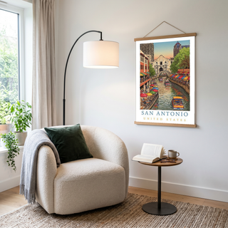 San Antonio Texas Travel Poster — Riverwalk Alamo Cityscape Print
