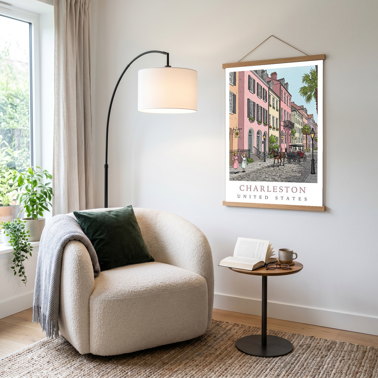 Charleston SC Travel Poster — Rainbow Row Carriage Ride Pastel Print