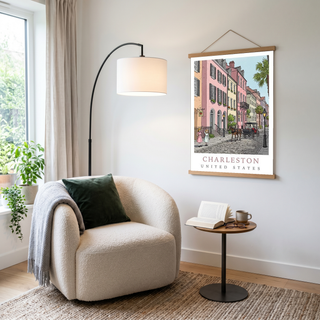 Charleston SC Travel Poster — Rainbow Row Carriage Ride Pastel Print