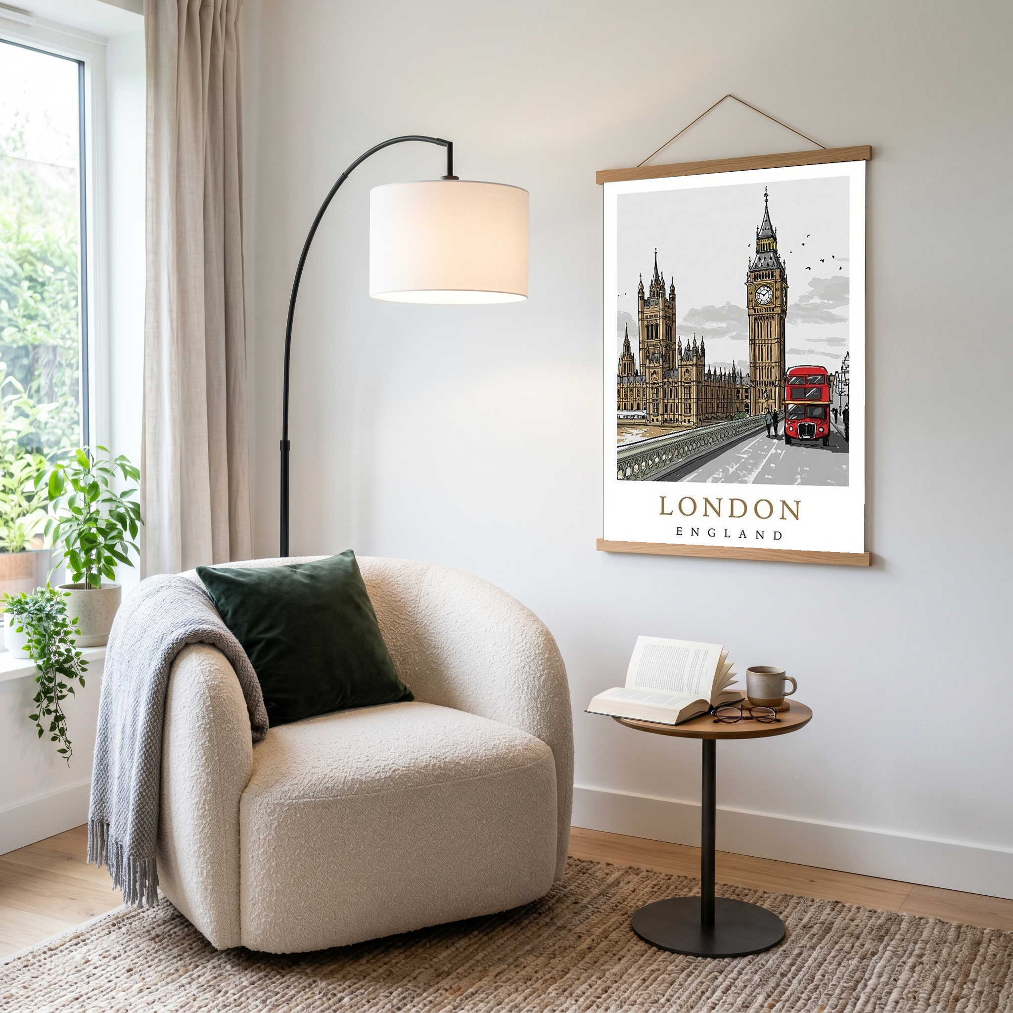 London Travel Poster — Big Ben Houses of Parliament Red Bus Print