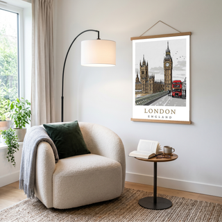 London Travel Poster — Big Ben Houses of Parliament Red Bus Print