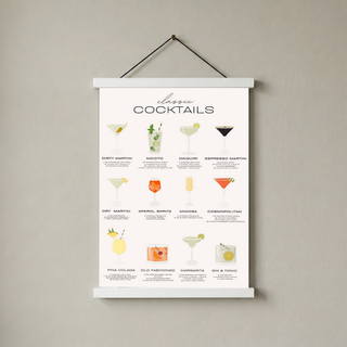 Classic Cocktails Wall Art Print — Vintage Bar Menu Poster