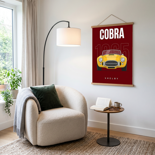 Shelby Cobra 1965 Minimalist Poster — Burgundy Roadster Line Art