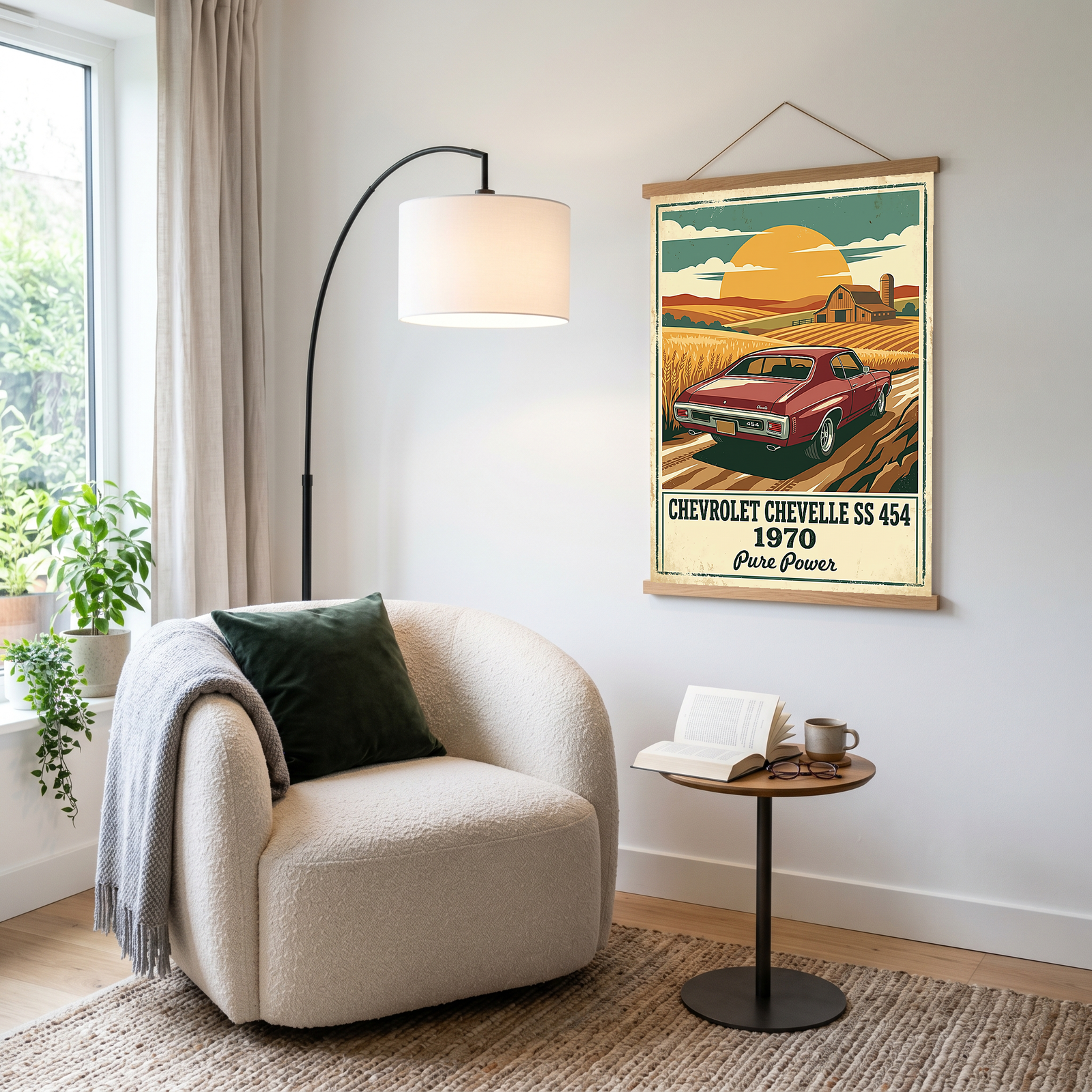 Chevrolet Chevelle SS 454 1970 V3 Poster — Vintage Muscle Car Wheat Field Barn Print