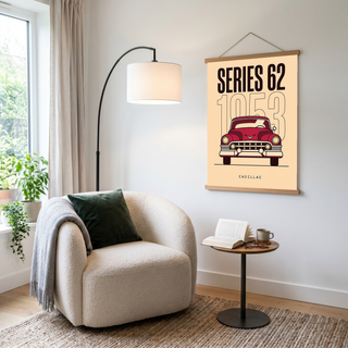 Cadillac Series 62 1953 Minimalist Poster — Cream Classic Car Line Art