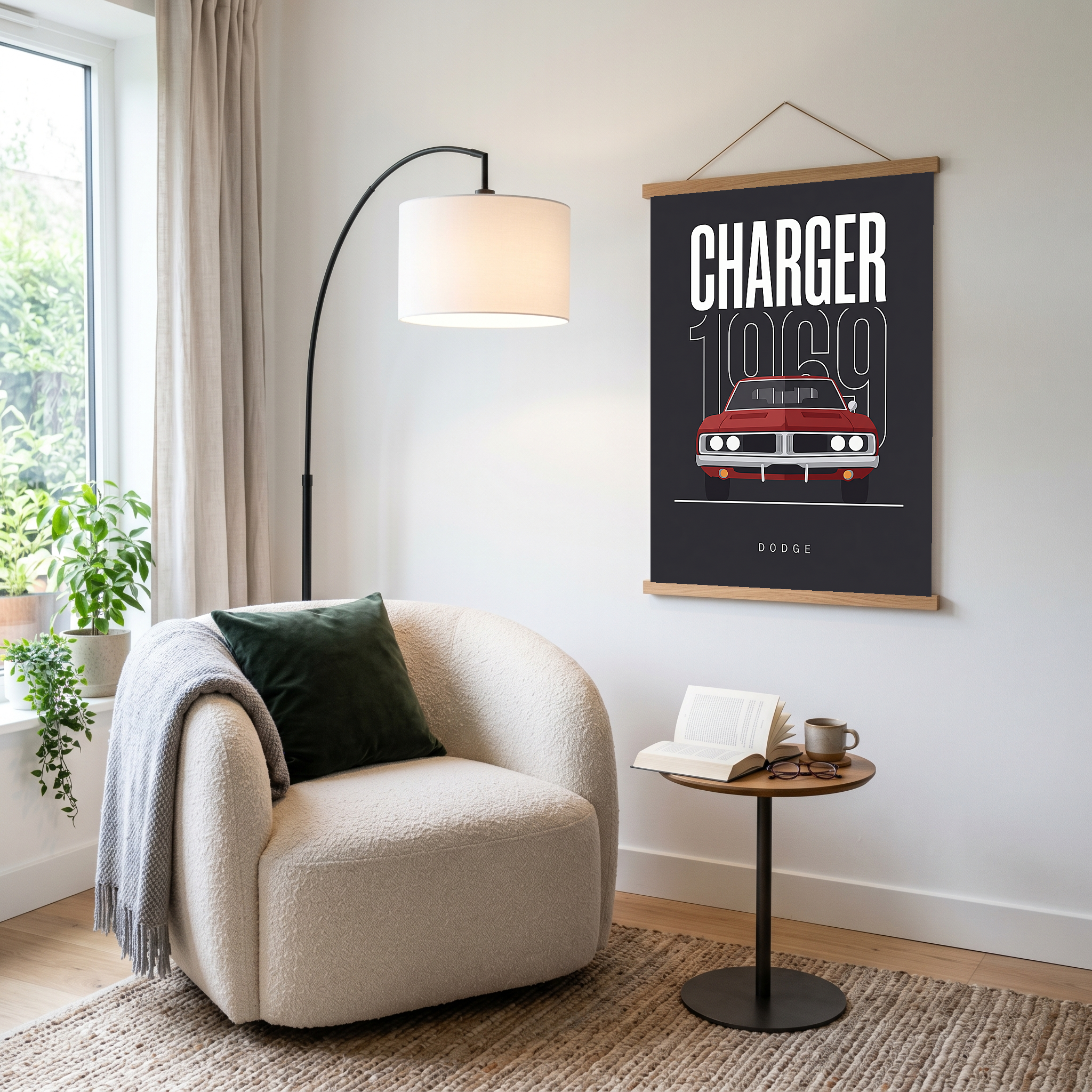 Dodge Charger 1969 V2 Charcoal Minimalist Poster — Muscle Car Line Art