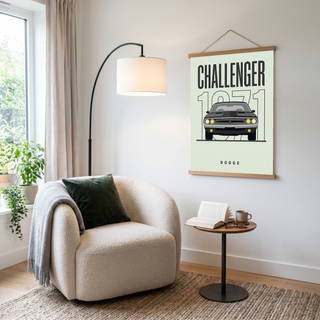 Dodge Challenger 1971 Minimalist Poster — Mint Sage Muscle Car Line Art