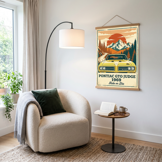 Pontiac GTO Judge 1969 Poster — Vintage Muscle Car Mountain Sunset Print