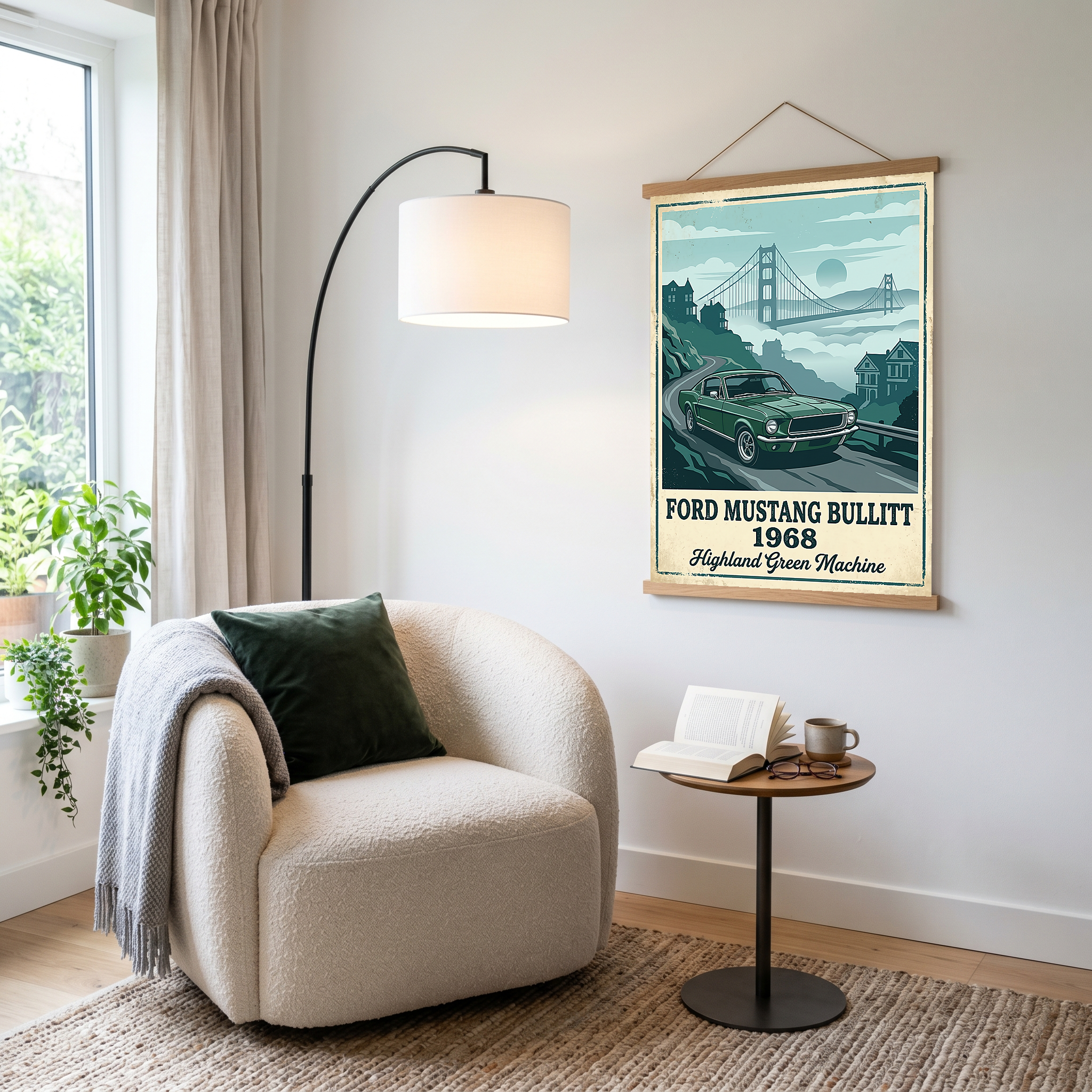 Ford Mustang Bullitt 1968 Poster — Vintage Muscle Car San Francisco Print