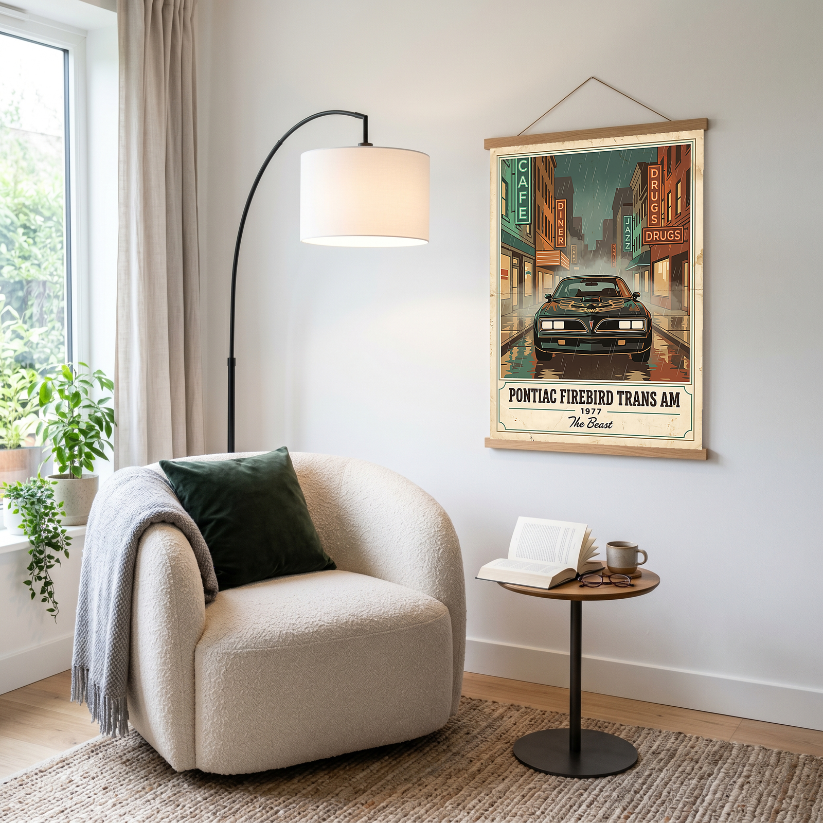 Pontiac Firebird Trans Am 1977 Poster — Vintage Muscle Bandit Rainy Noir Street Print