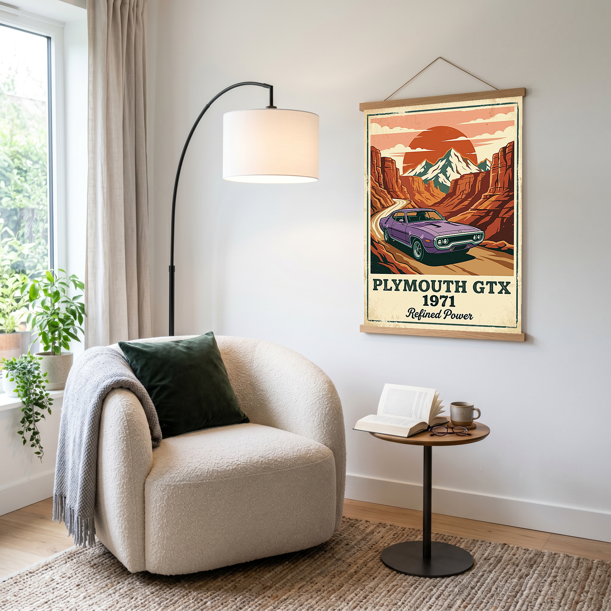 Plymouth GTX 1971 Poster — Vintage Muscle Car Red Rock Canyon Print