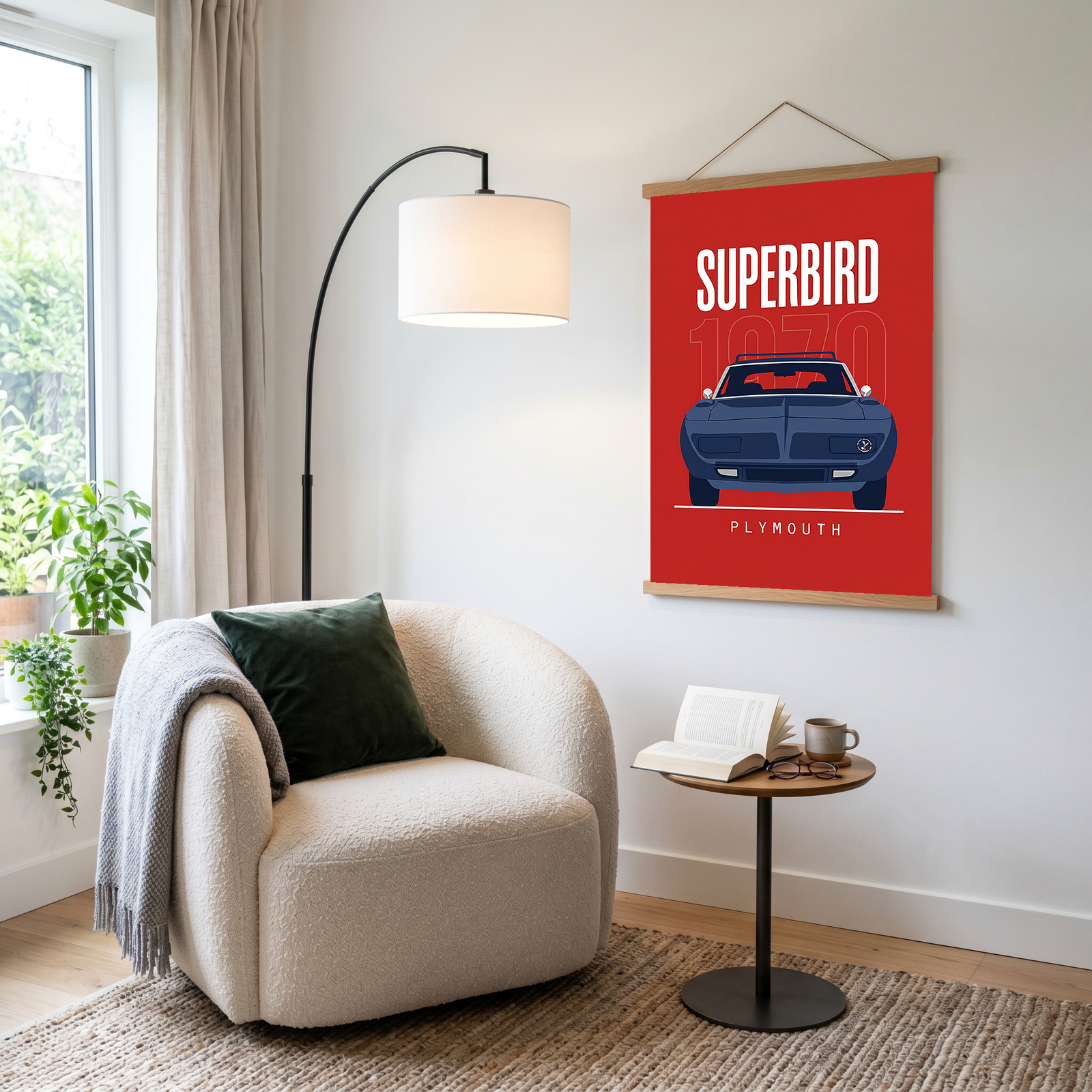 Plymouth Superbird 1970 Minimalist Poster — Red Aero Wing Muscle Line Art