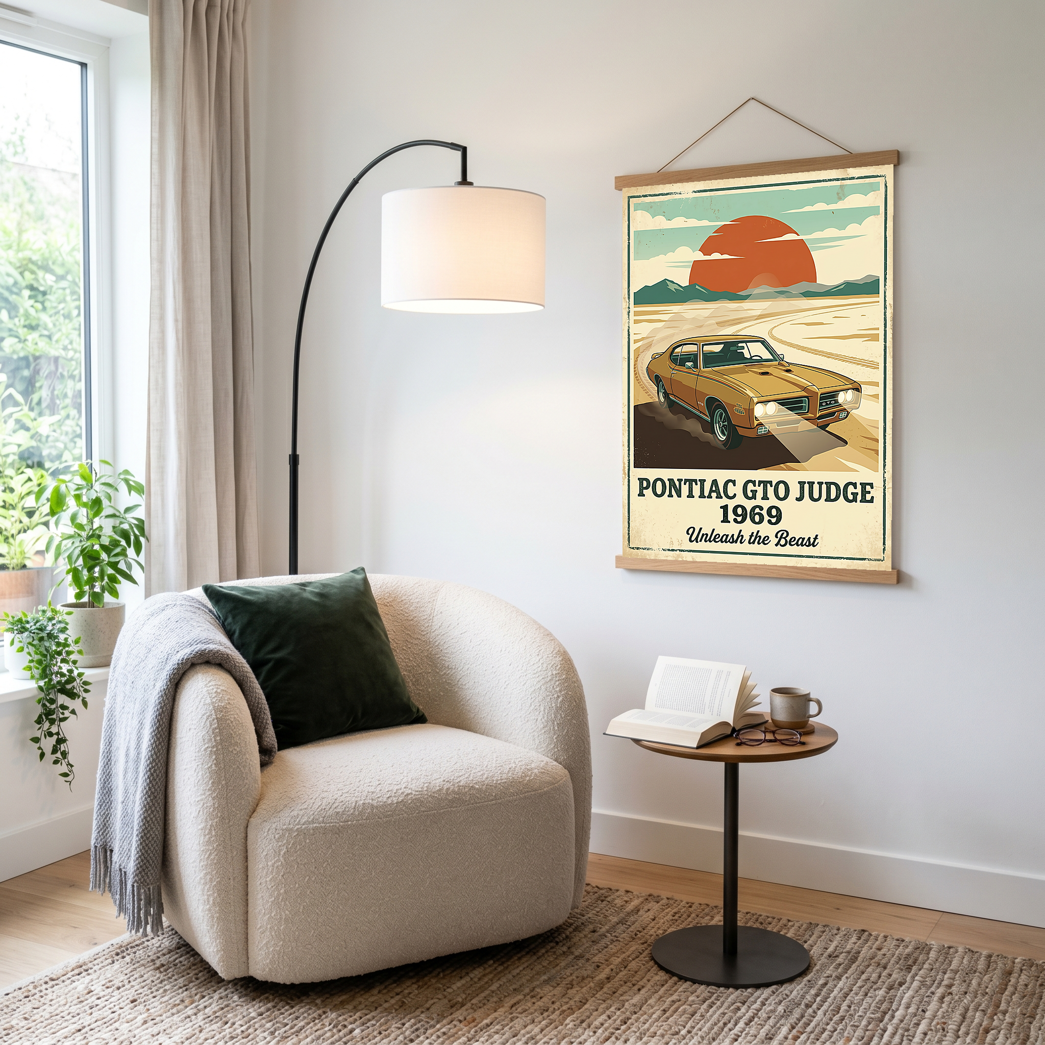Pontiac GTO Judge 1969 V2 Poster — Vintage Muscle Car Desert Sunset Print