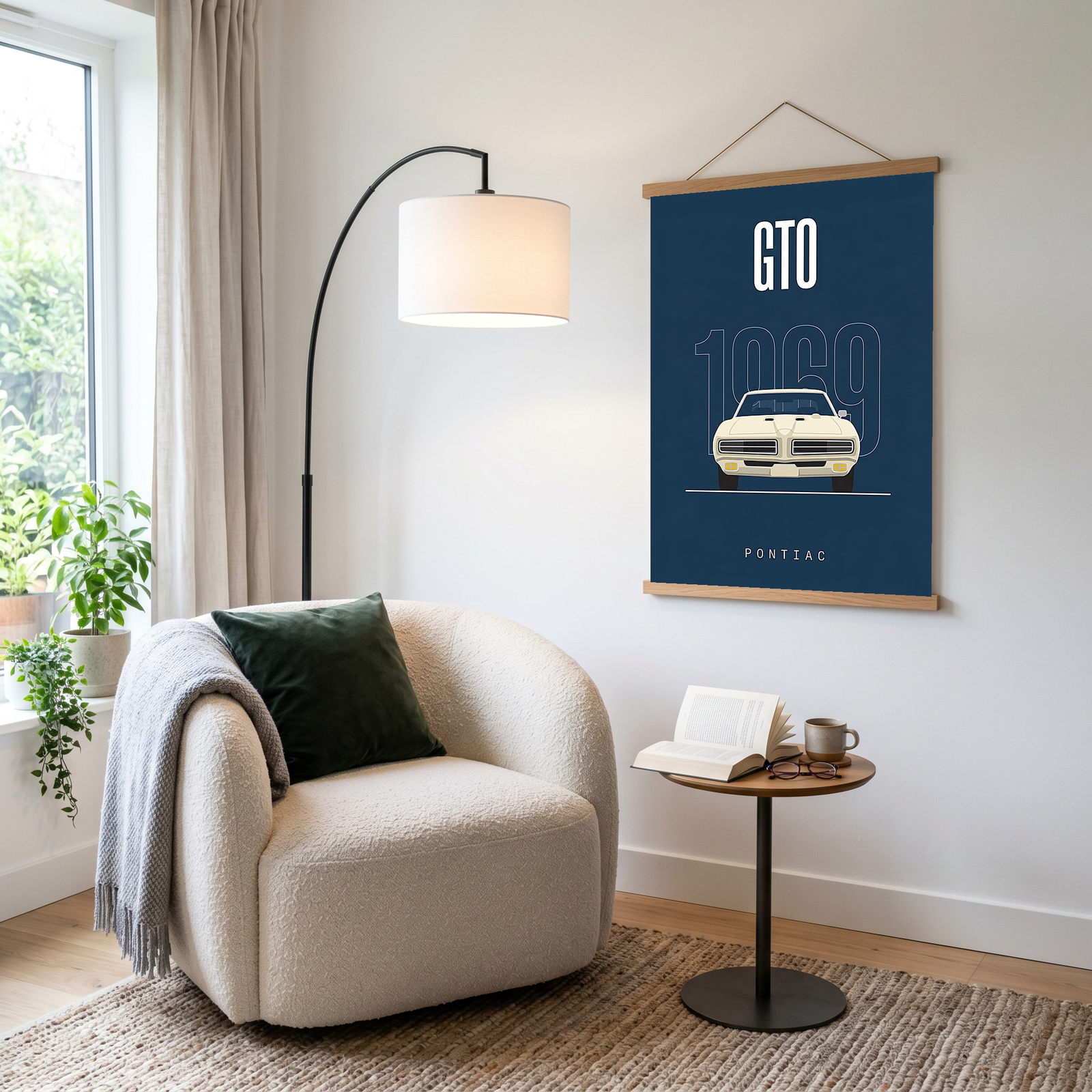 Pontiac GTO 1969 Minimalist Poster — Navy Muscle Car Line Art