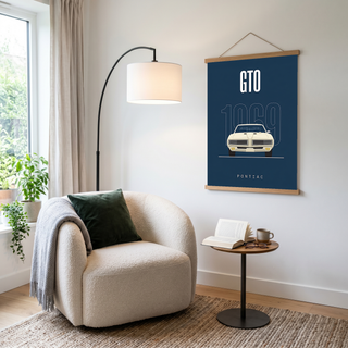 Pontiac GTO 1969 Minimalist Poster — Navy Muscle Car Line Art