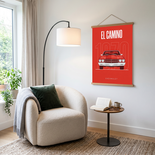 Chevrolet El Camino 1970 Minimalist Poster — Red Muscle Truck Line Art