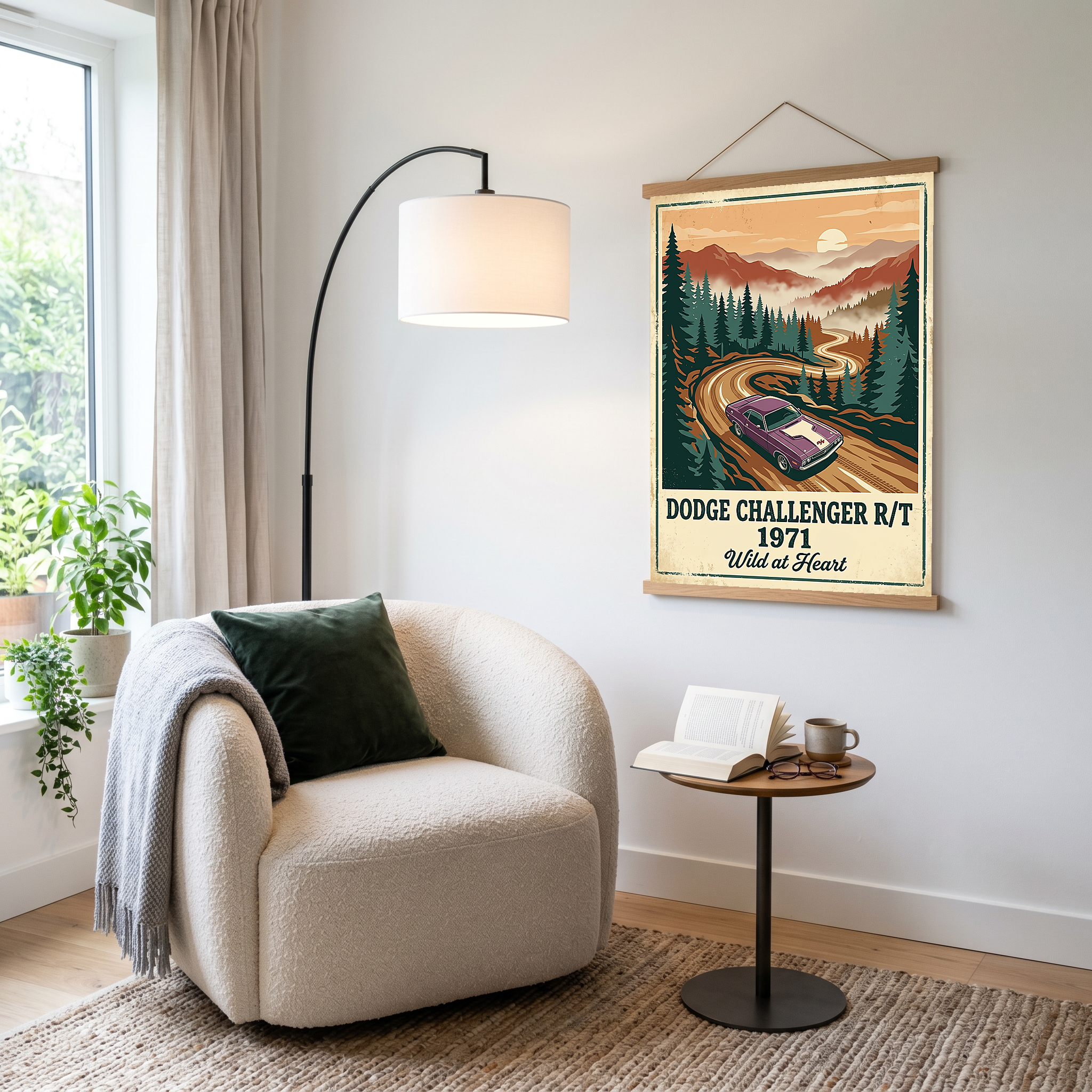 Dodge Challenger R/T 1971 V2 Poster — Vintage Muscle Misty Pine Mountain Print