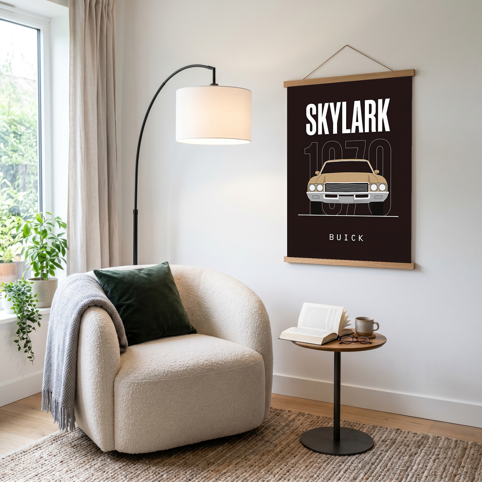 Buick Skylark 1970 Minimalist Poster — Tan on Espresso Muscle Car Line Art