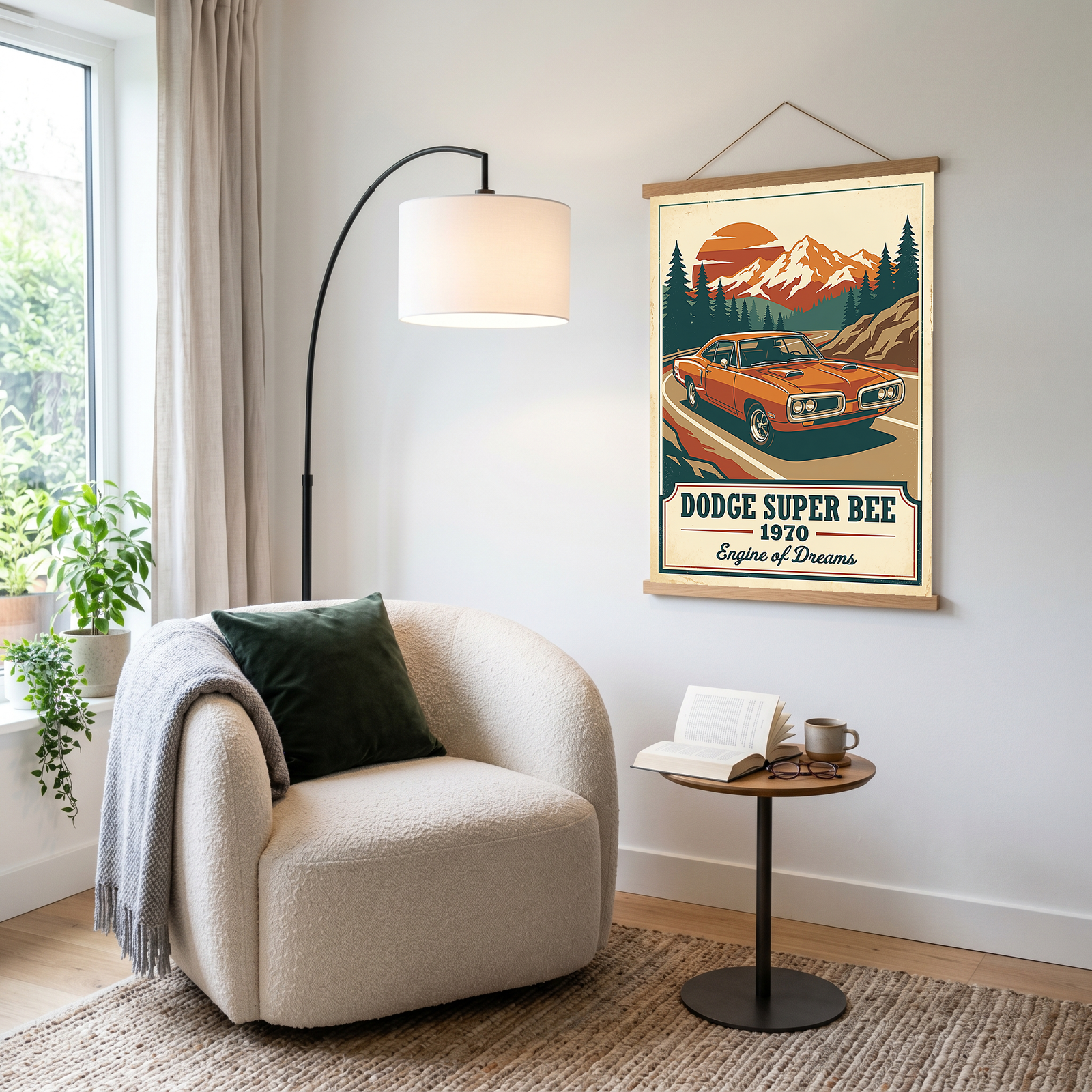 Dodge Super Bee 1970 V2 Poster — Vintage Muscle Mountain Pine Sunset Print