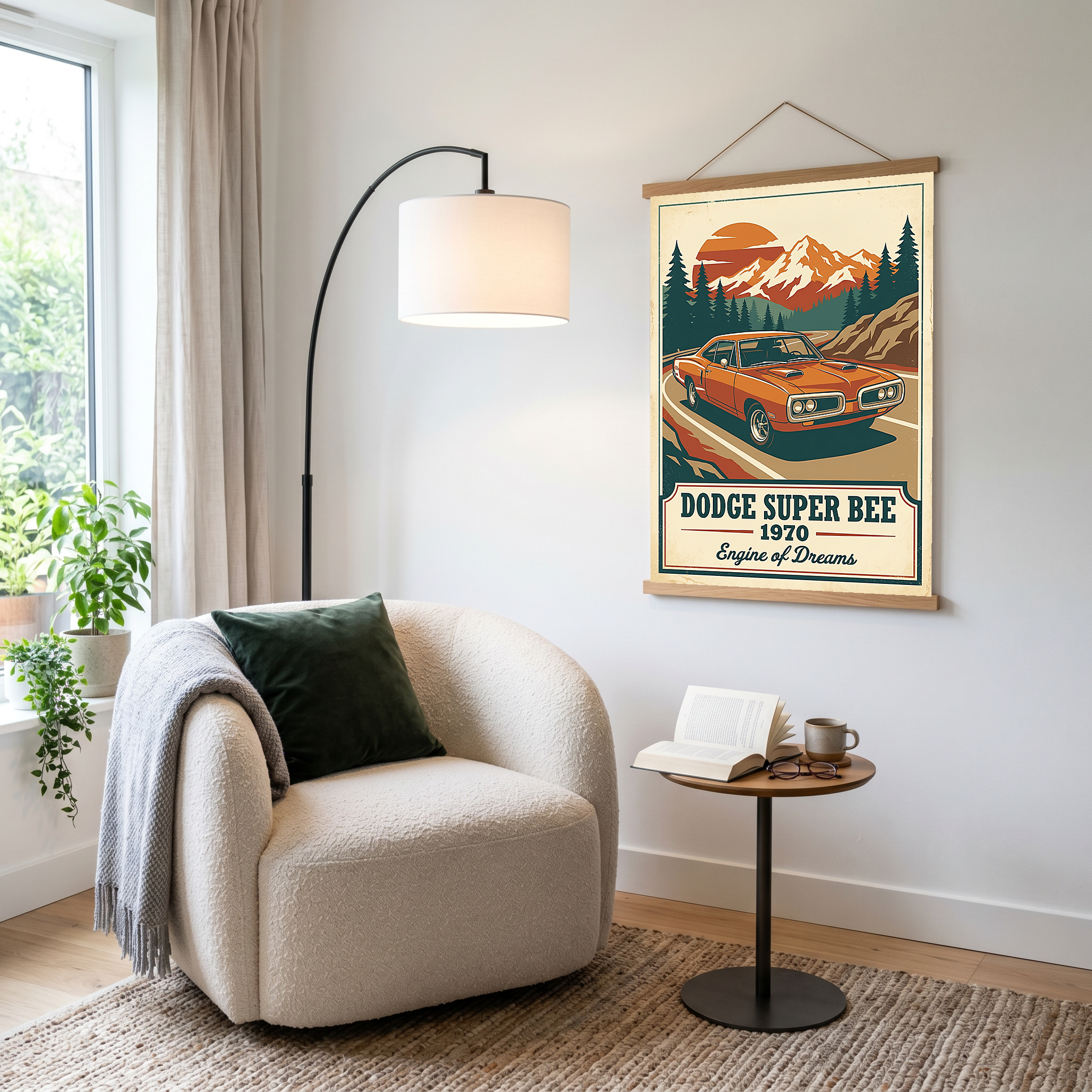Dodge Super Bee 1970 V2 Poster — Vintage Muscle Mountain Pine Sunset Print