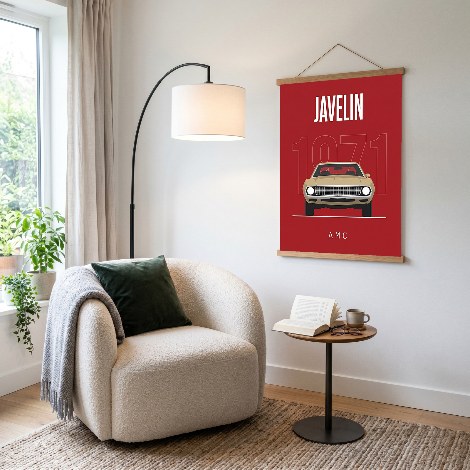 AMC Javelin 1971 Minimalist Poster — Red Muscle Car Line Art