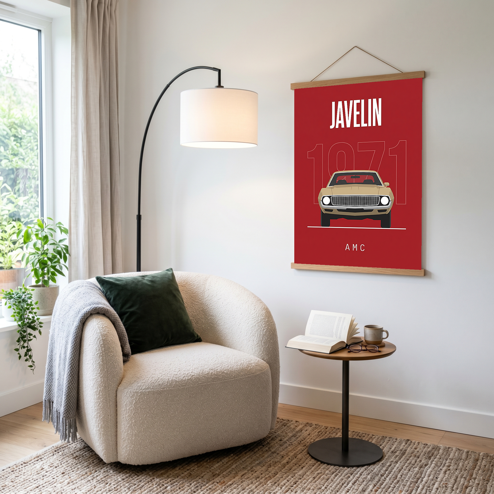 AMC Javelin 1971 Minimalist Poster — Red Muscle Car Line Art