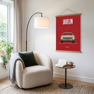AMC Javelin 1971 Minimalist Poster — Red Muscle Car Line Art
