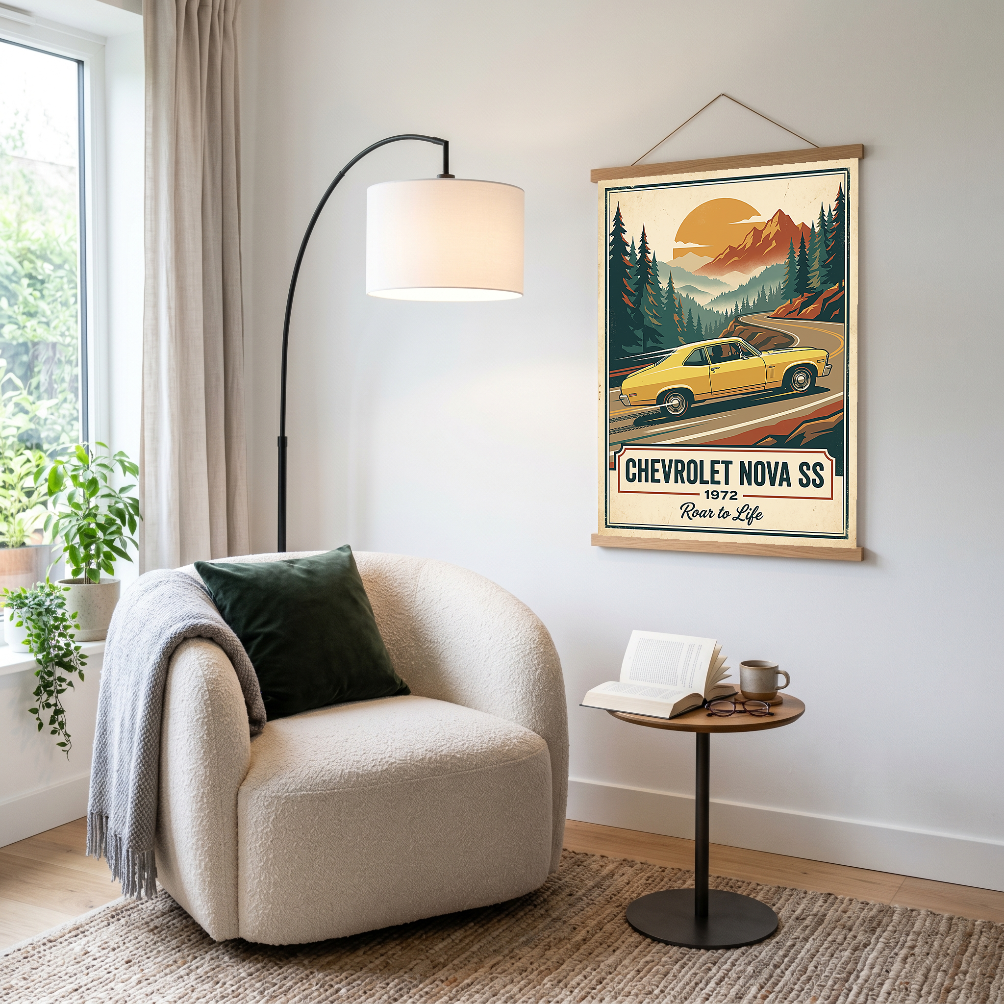 Chevrolet Nova SS 1972 V2 Poster — Vintage Muscle Mountain Pine Winding Road Print