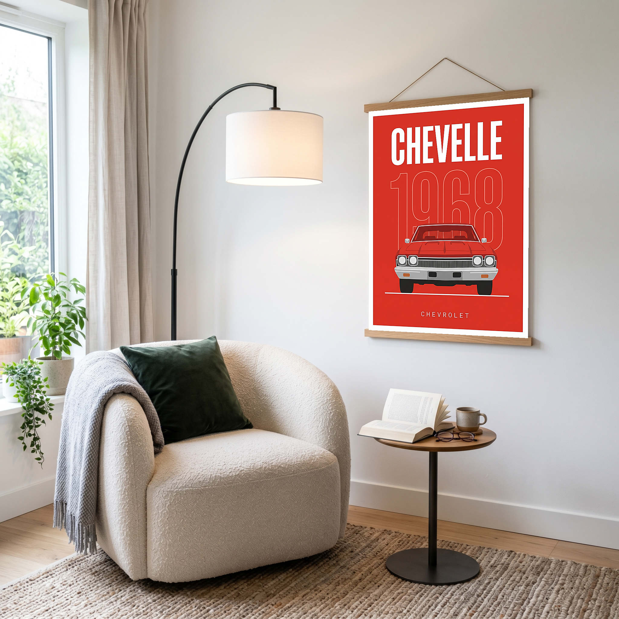 Chevrolet Chevelle 1968 Minimalist Poster — Red Muscle Car Line Art