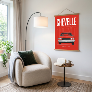 Chevrolet Chevelle 1970 Minimalist Poster — Red Muscle Car Line Art