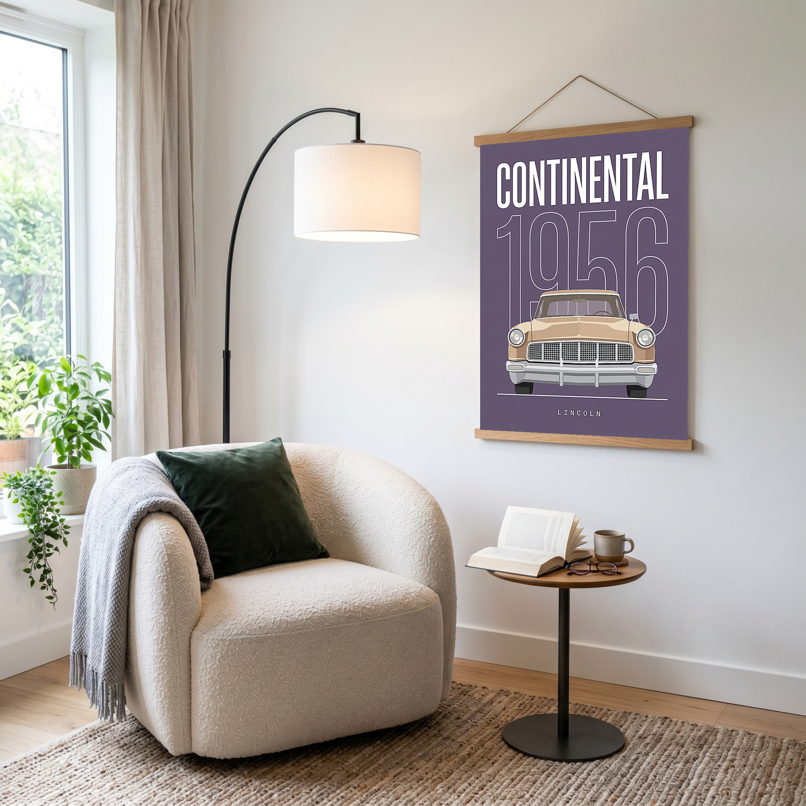 Lincoln Continental 1956 Minimalist Poster — Purple Classic Car Line Art