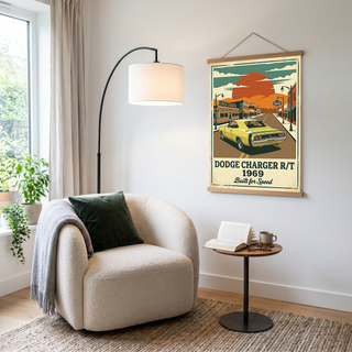 Dodge Charger R/T 1969 Yellow Edition — Vintage Muscle Diner Main Street Print