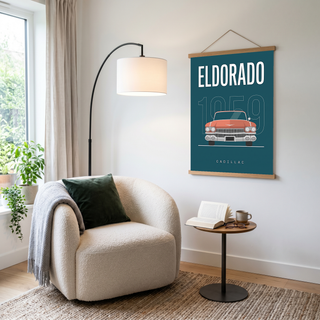 Cadillac Eldorado 1959 Minimalist Poster — Teal Tail-Fin Classic Line Art