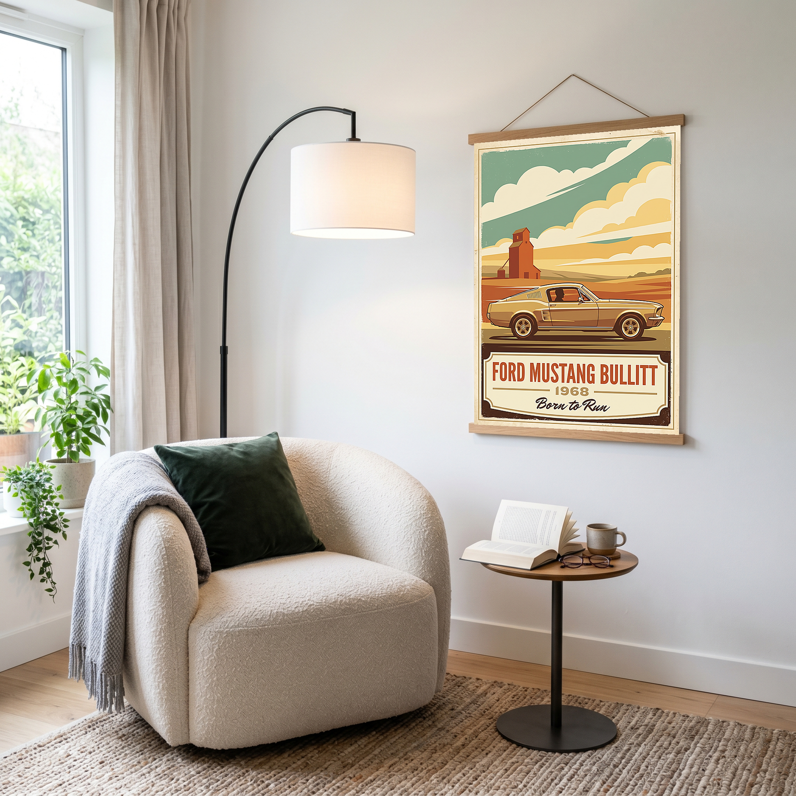 Ford Mustang Bullitt 1968 V2 Poster — Vintage Muscle Country Silo Print