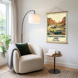 Plymouth Road Runner 1968 Poster — Vintage Muscle Car Monument Valley Print