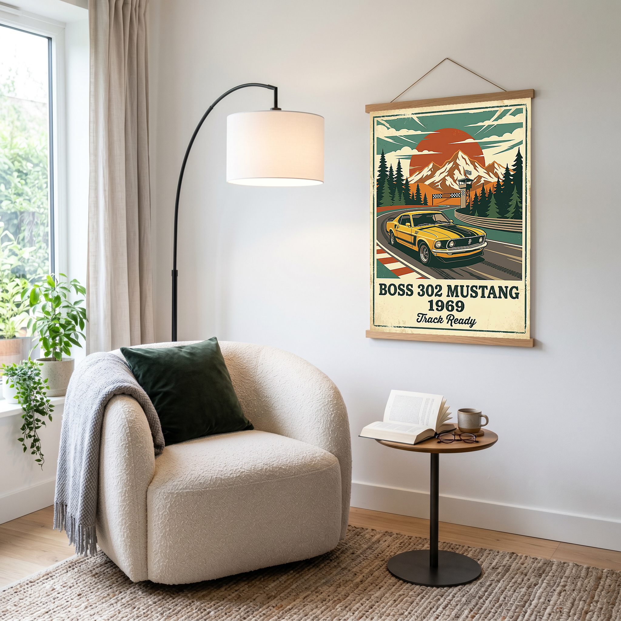 Boss 302 Mustang 1969 Poster — Vintage Muscle Car Race Track Print