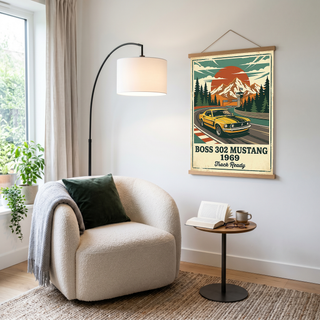 Boss 302 Mustang 1969 Poster — Vintage Muscle Car Race Track Print